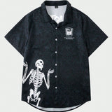 ROMWE Goth Camisa Para Hombres Con Botones Y Estampado De Esqueleto