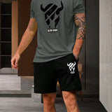 Manfinity LEGND Hombres con estampado de letra Camiseta & de cintura con cordon Shorts