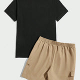 Manfinity Hypemode Hombres Camiseta con estampado de letra & Shorts con bolsillo con solapa