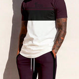 Manfinity Homme Hombres con estampado de letra de color combinado Camiseta & de cintura con cordon Shorts