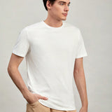 Manfinity Basics Hombres Camiseta de 100% algodon unicolor de cuello redondo