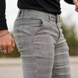 Hombres Pantalones ajustados con estampado de cuadros con bolsillo oblicuo