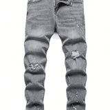 Manfinity LEGND Hombres Jeans ajustados con rasgunos de gato algodon desgarro crudo