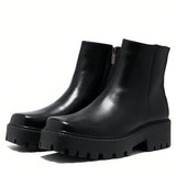 Hombres Botas de combate con cremallera lateral moda negro exterior