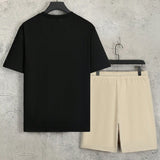 Manfinity Homme Conjunto de camiseta con estampado de eslogan y pantalon corto con cordon en la cintura para hombre
