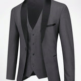 CLOUDSTYLE Hombres Set Traje Blazer de color combinado con diseno de solapa & Chaleco con pantalones