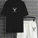 Manfinity Homme Hombres Shorts con camiseta ciervo & con estampado de letra