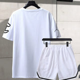 Manfinity Sporsity Hombres con estampado de letra Camiseta & de cintura con cordon con cinta en contraste Shorts