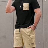 Manfinity Homme Hombres con estampado de slogan Camiseta & de cintura con cordon Shorts