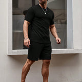 Manfinity Homme Hombres Camiseta unicolor & de cintura con cordon Shorts
