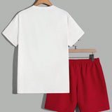 Manfinity RSRT Hombres con estampado tropical con letra Camiseta & de cintura con cordon Shorts