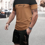 Manfinity Homme Hombres con estampado de letra de dos tonos Camiseta & de cintura con cordon Shorts