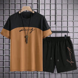 Manfinity Homme Hombres con estampado de letra de dos tonos Camiseta & de cintura con cordon Shorts