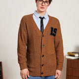 Manfinity Sporsity Hombres Cardigan numero con parche con doble bolsillo de hombros caidos