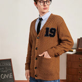 Manfinity Sporsity Hombres Cardigan numero con parche con doble bolsillo de hombros caidos