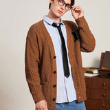 Manfinity Sporsity Hombres Cardigan numero con parche con doble bolsillo de hombros caidos