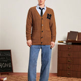 Manfinity Sporsity Hombres Cardigan numero con parche con doble bolsillo de hombros caidos