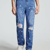 ROMWE Street Life Hombres Jeans de pierna recta desgarro