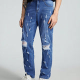 ROMWE Street Life Hombres Jeans de pierna recta desgarro