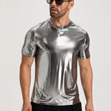 Manfinity AFTRDRK Camisetas para hombres con cuello redondo ajustado, manga corta, material fresco y futurista, poliester de verano