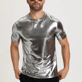 Manfinity AFTRDRK Camisetas para hombres con cuello redondo ajustado, manga corta, material fresco y futurista, poliester de verano