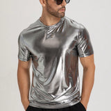 Manfinity AFTRDRK Camisetas para hombres con cuello redondo ajustado, manga corta, material fresco y futurista, poliester de verano