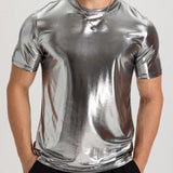 Manfinity AFTRDRK Camisetas para hombres con cuello redondo ajustado, manga corta, material fresco y futurista, poliester de verano