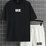 Manfinity Conjunto De Camiseta De Manga Corta Y Pantalones Cortos Sueltos Con Graficos De Letras Para Hombre