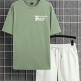 Manfinity Hypemode Hombres Shorts con camiseta con estampado de slogan