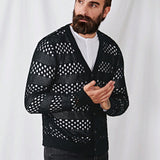 Manfinity Homme Hombres Cardigan con abertura con boton delantero