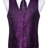 Hombres 4 piezas paisley jacquard Chaleco & con cordon & Gemelos & Panuelos sin camisa