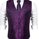 Hombres 4 piezas paisley jacquard Chaleco & con cordon & Gemelos & Panuelos sin camisa