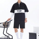 Manfinity Sporsity Loose Fit Men's Letter Graphic Half Zip Top & Shorts Set (Without Tee)