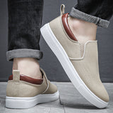 Mocasines de hombres casual transpirable sin cordones beige de lona