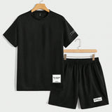 Manfinity Hypemode Hombres con estampado de slogan Camiseta & de cintura elastica Shorts
