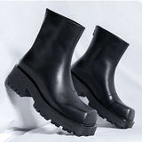 Botas para Hombre Plataforma Tacon Grueso Punta Cuadrada Tubo Moda Botas Cortas, Estilo Europeo y Americano