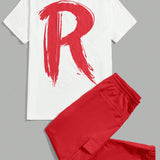 Manfinity Hypemode Hombres Camiseta con estampado de letra & Pantalones cargo de cintura con cordon