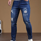 Manfinity Hombres Jeans ajustados desgarro crudo con lavado