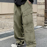 Manfinity EMRG Hombres Pantalones cargo con bolsillo lateral con solapa