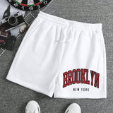 Hombres talla grande Shorts con estampado de letra de cintura con cordon