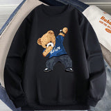 Talla grande Sudadera con estampado de oso con forro termico