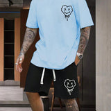 Manfinity Homme Hombres con estampado de dibujos animados Camiseta & de cintura con cordon Shorts