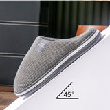 invierno Zapatillas para hombres casa espuma de memoria Talla grande casa Zapatos felpa calida antideslizante suave dulce masculino Zapatillas interior de rayas gris