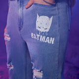 BATMAN X  Hombres Jeans de pierna recta con estampado de letra desgarro crudo