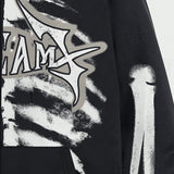 ROMWE Grunge Punk Hombres Capucha con estampado de letra y esqueleto con cremallera con cordon