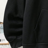 Hombres talla grande Capucha con estampado de letra con bolsillo de canguro con cordon con forro termico