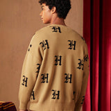 HARRY POTTER X  Hombres Cardigan con patron de letra con doble bolsillo de hombros caidos