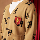 HARRY POTTER X  Hombres Cardigan con patron de letra con doble bolsillo de hombros caidos