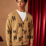 HARRY POTTER X  Hombres Cardigan con patron de letra con doble bolsillo de hombros caidos