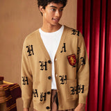 HARRY POTTER X  Hombres Cardigan con patron de letra con doble bolsillo de hombros caidos